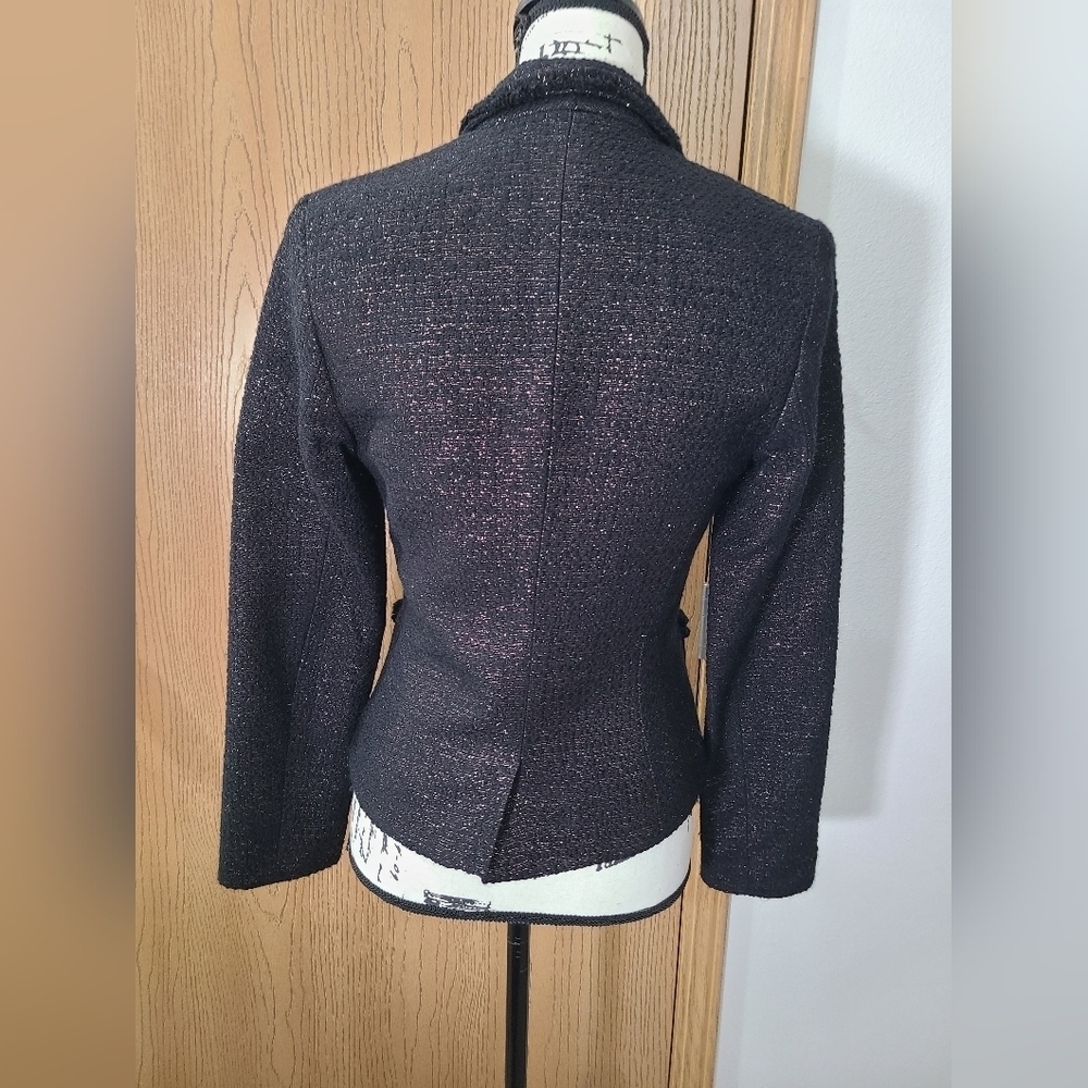 Noviello Bloom Metallic Thread Fringe Tweed Old Money Aesthetic Blazer Jacket - Picture 2 of 3